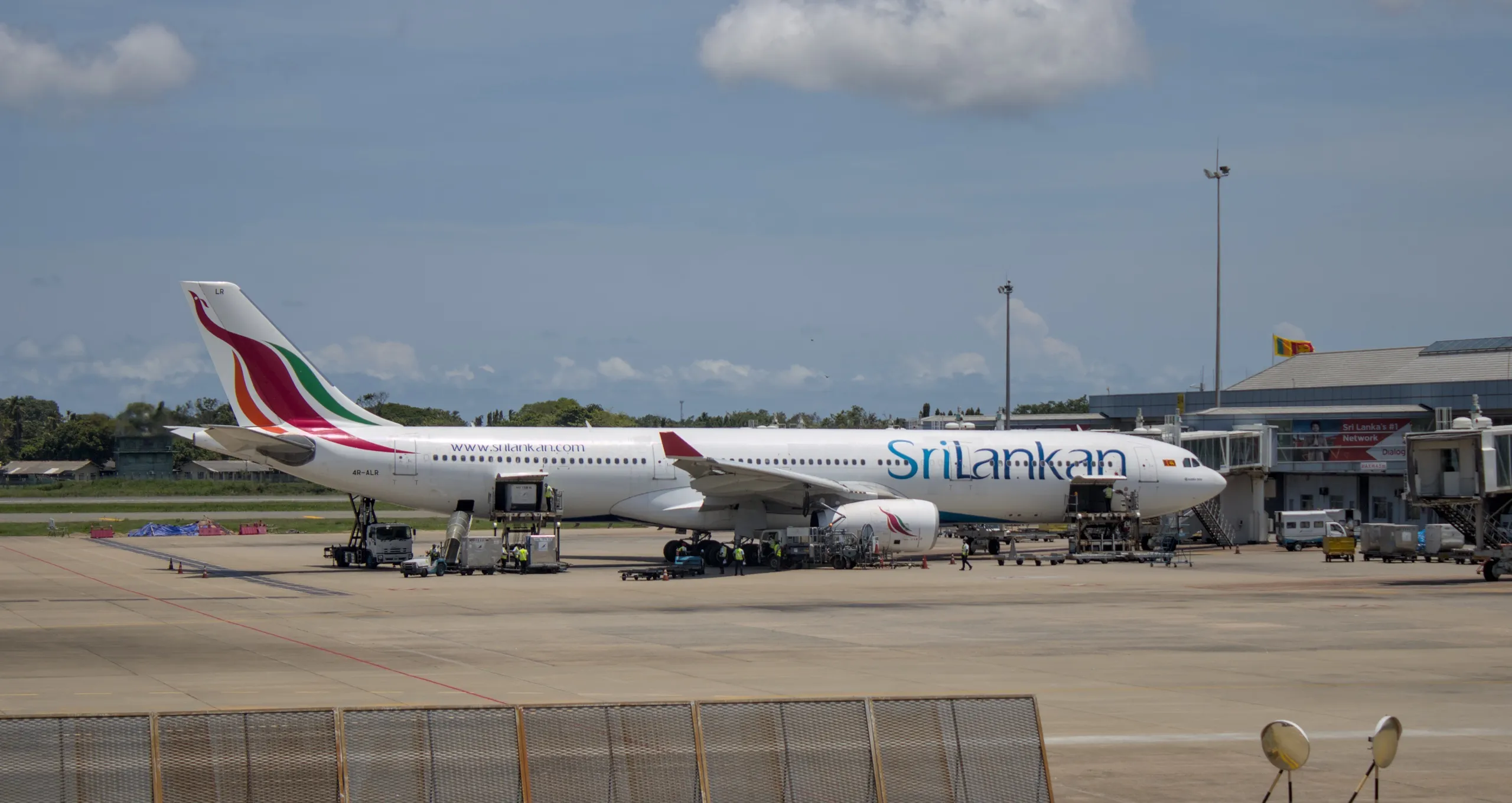 A SriLankan Airlines Airbus A330 parked at the terminal of Colombo's Bandaranaike International Airport