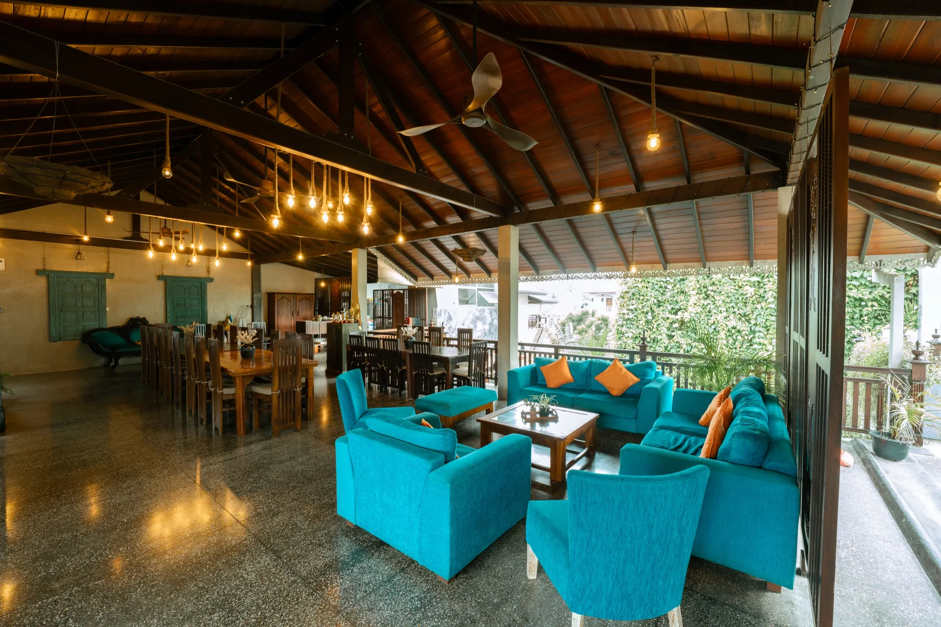 The restaurant and lounge on the villa's third floor